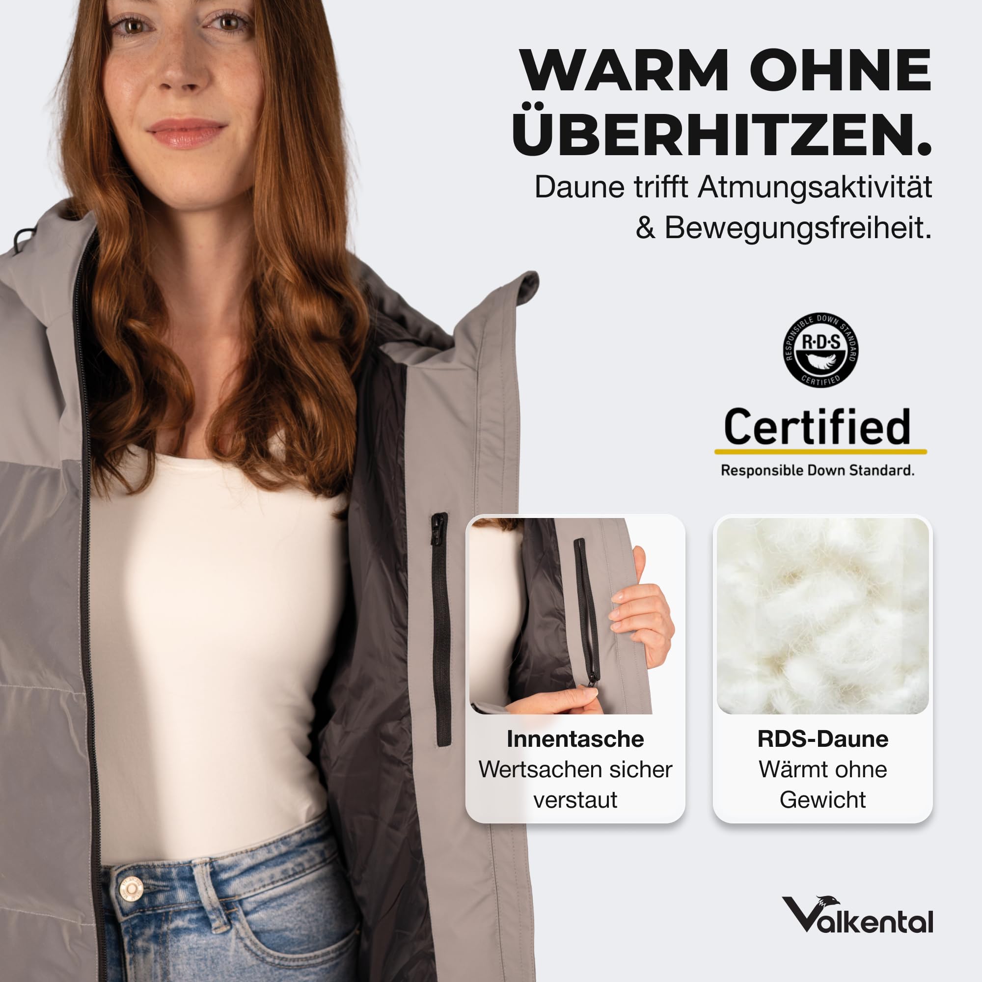 Valkental - Reflektierende Daunenjacke für Damen [VOLL REFLEKTIEREND] - Leichte Winterjacke mit Daunen für Frauen - Wasserabweisende LUMI-TEX Reflektor Winter Jacke - Sichtbarkeit im Dunkeln