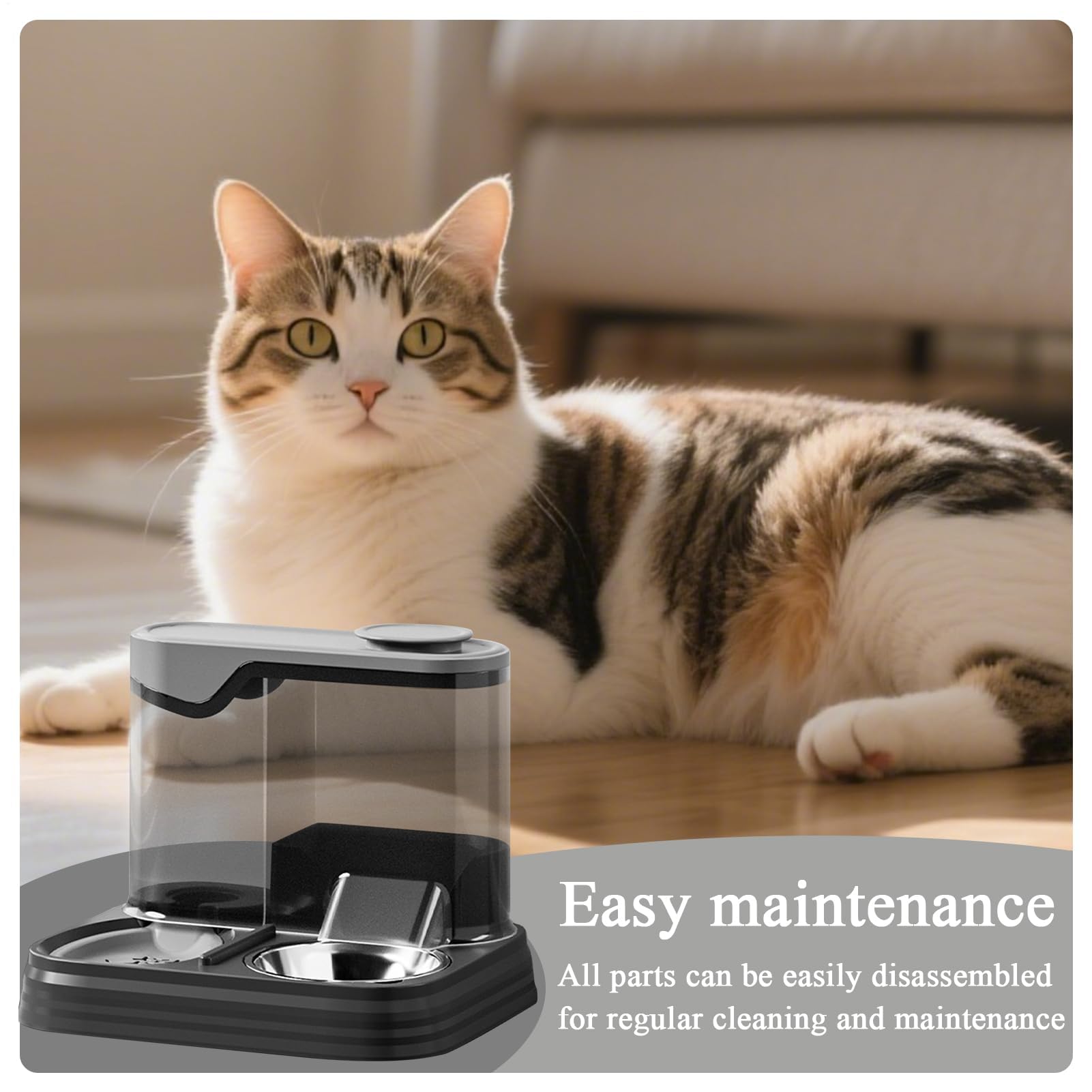 Comedero automático para Gatos， Comedero automático for Gatos y Perros | Bebedero for Mascotas, Ideal for Uso doméstico en Interiores Vacaciones(Black)