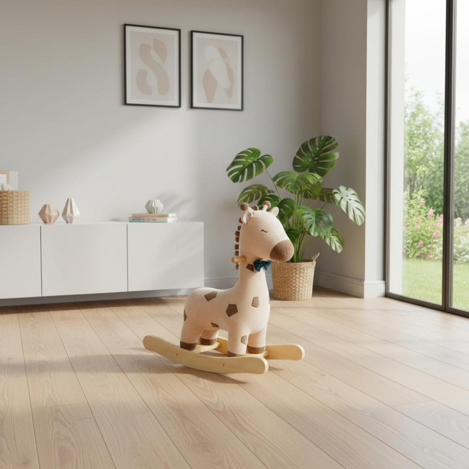 Qianly Gioco a Dondolo Giraffa in Legno Stile Nordico Dondolo a Forma di Giraffa Design Anti-Ribaltamento Giocattolo prima Infanzia per Bambini Piccoli