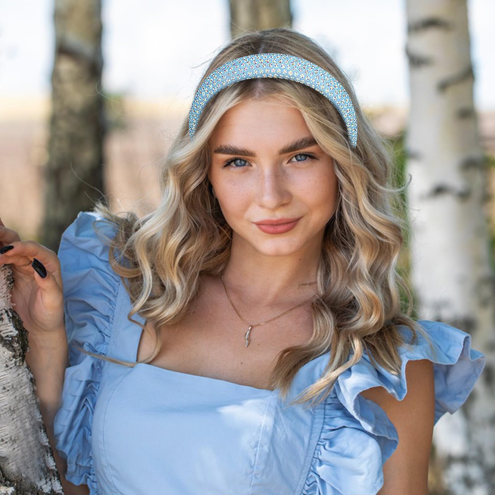 CAVETEE Fascia per capelli da donna, con strass, luccicante, per donne e ragazze, larga, antiscivolo, blu, accessorio per capelli per donne e ragazze