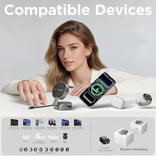 Miniatura 8 de Qi2 - Estación de carga inalámbrica magnética, estación de carga de viaje portátil, soporte de cargador inalámbrico magnético plegable rápido de 15