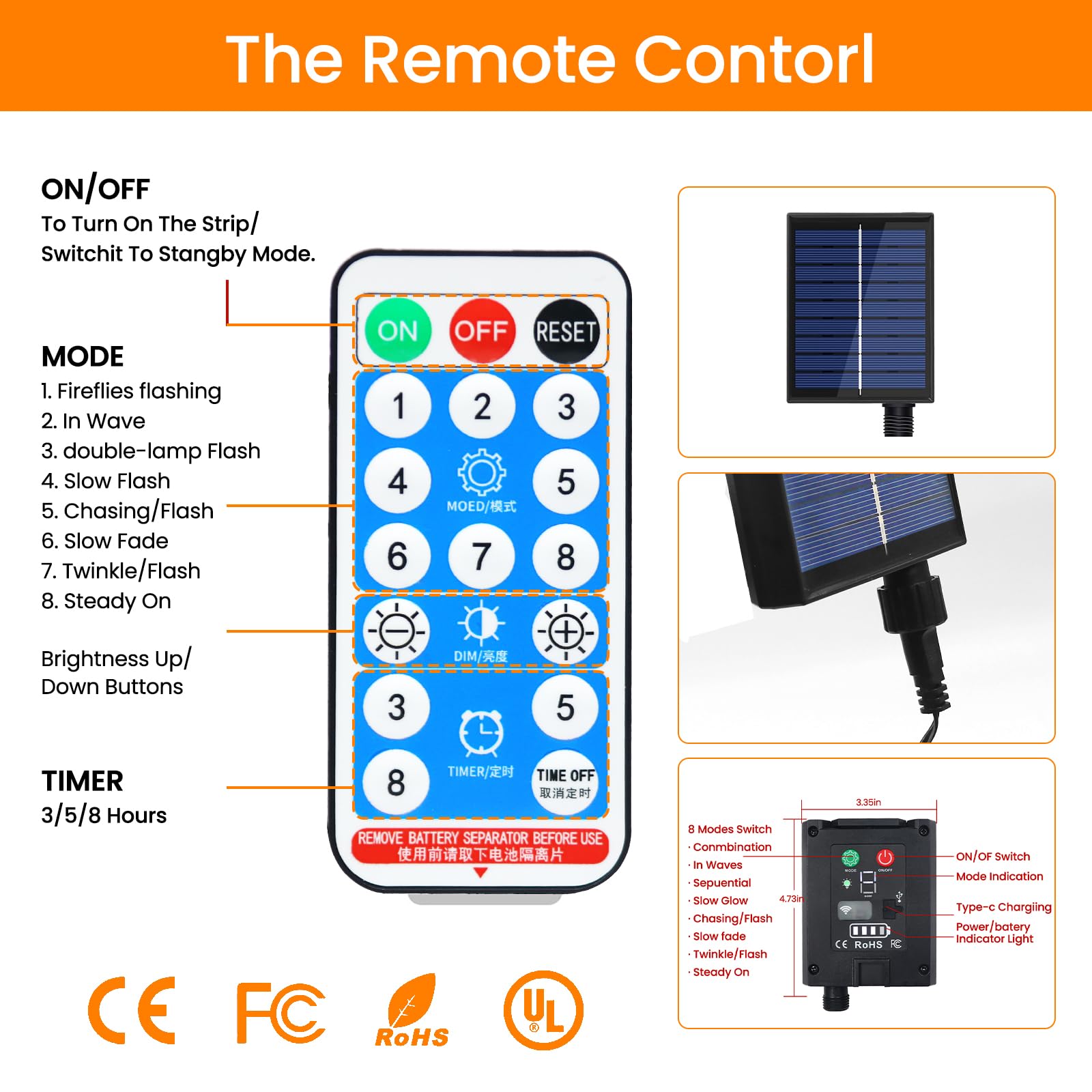 KISUFU 12V Neon Striscia di Luce Solare Outdoor,SMD 2835 120 Led/m IP67 impermeabile Striscia luminosa a energia Solare con telecomando,8 modalità, Strisce luminose per giardino, portico,casa,patio