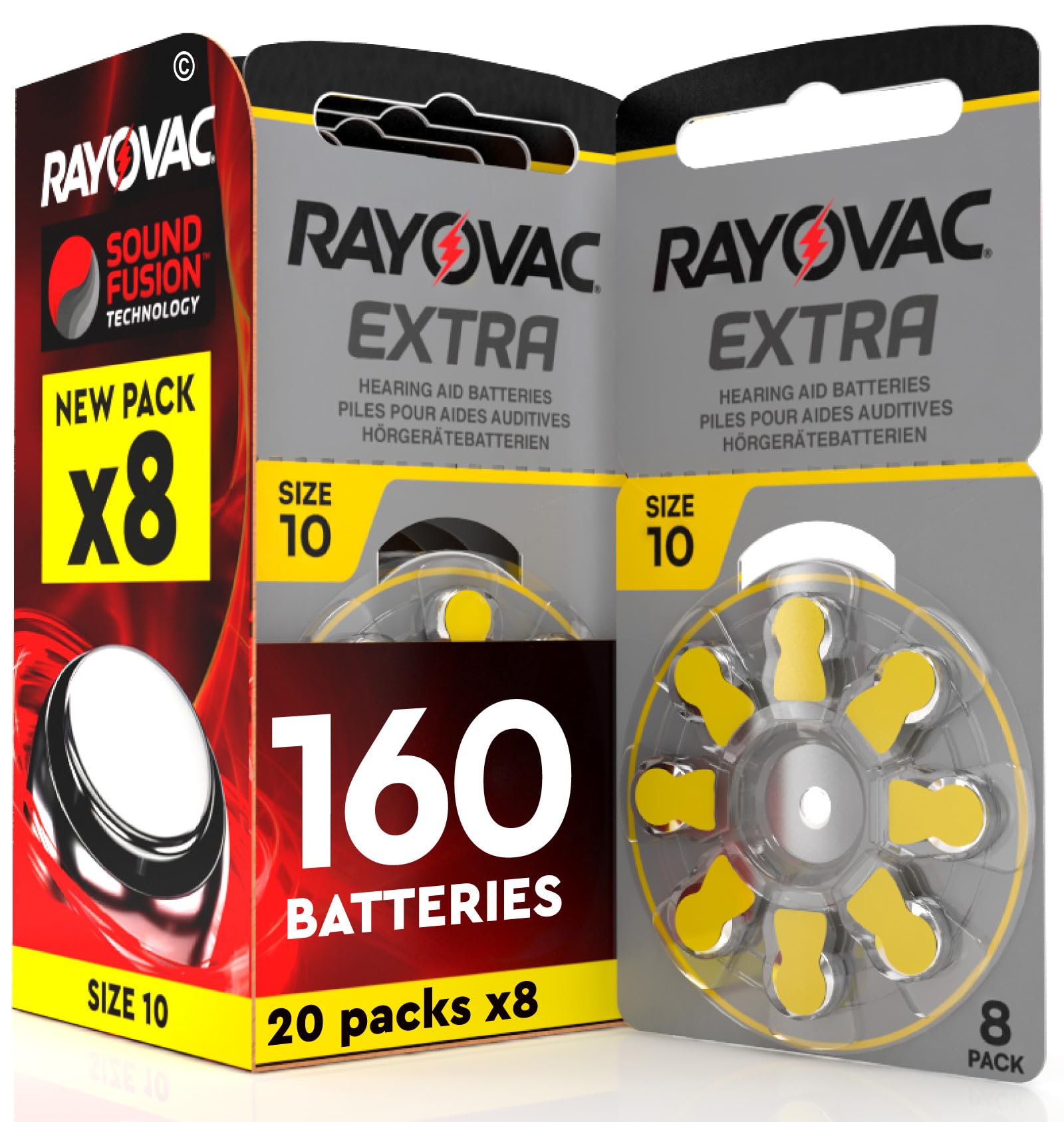 160 Batterie Per Apparecchi Acustici Rayovac Extra Misura 10 Tecnologia Sound Fusion Udivita - 20 Blister da 8 Pile