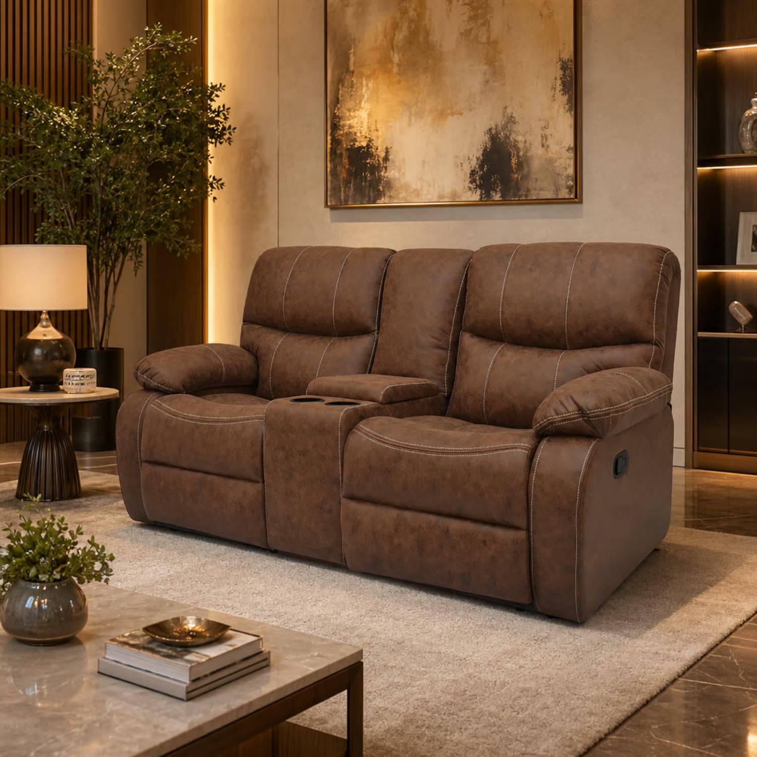 The Couch Cell Two Seater Recliner in Tan Suede Fabric, 2-Person Sofa-image-37