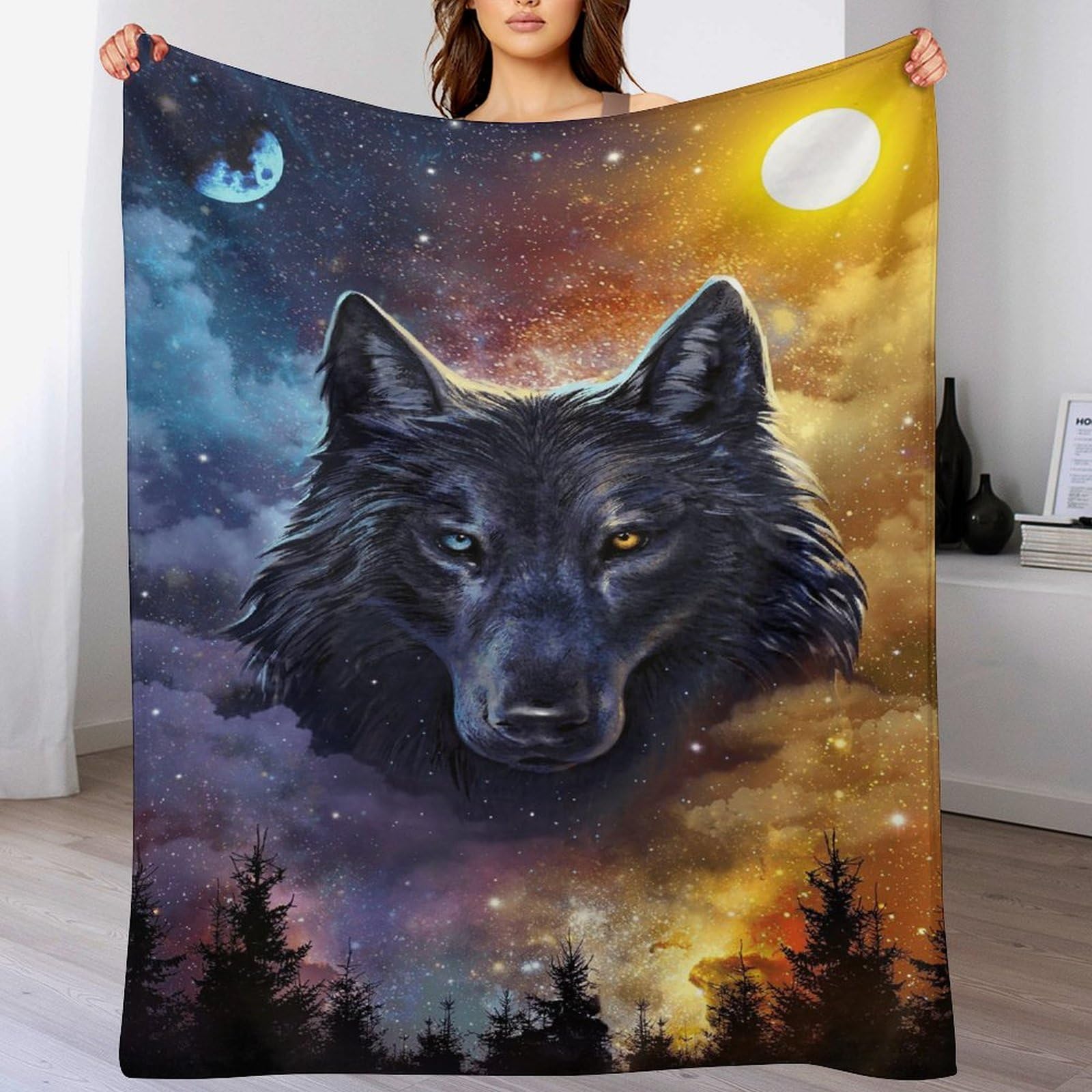 Couverture loup lavable en machine, plaid chaud et facile d'entretien