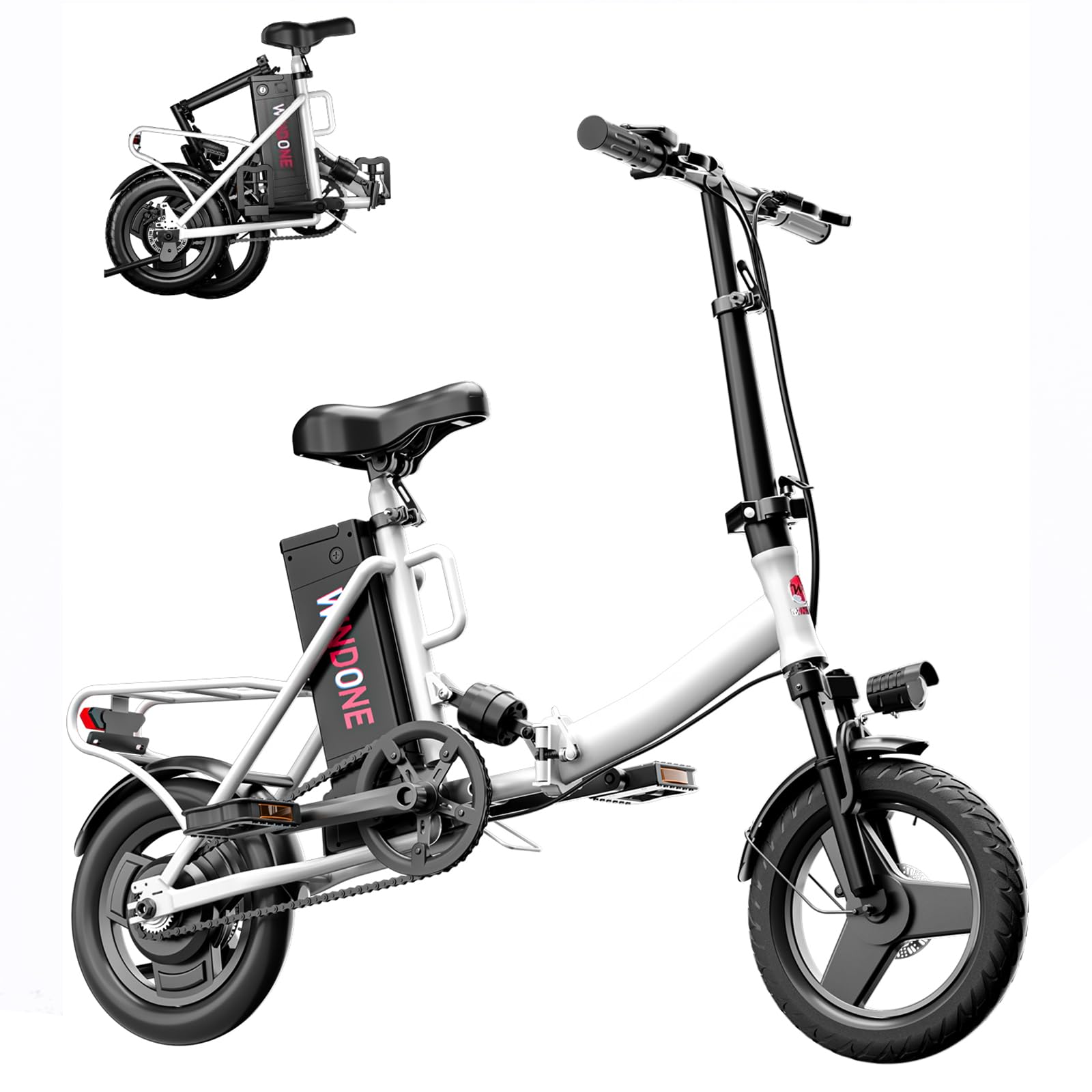 Windone S14/S16 Electric Bike for Adults, Max 19/22 MPH Speed & 28/50 Miles Range (PAS), 500W/750W Peak Motor, Foldable, Lightweight, Shock Absorbers,