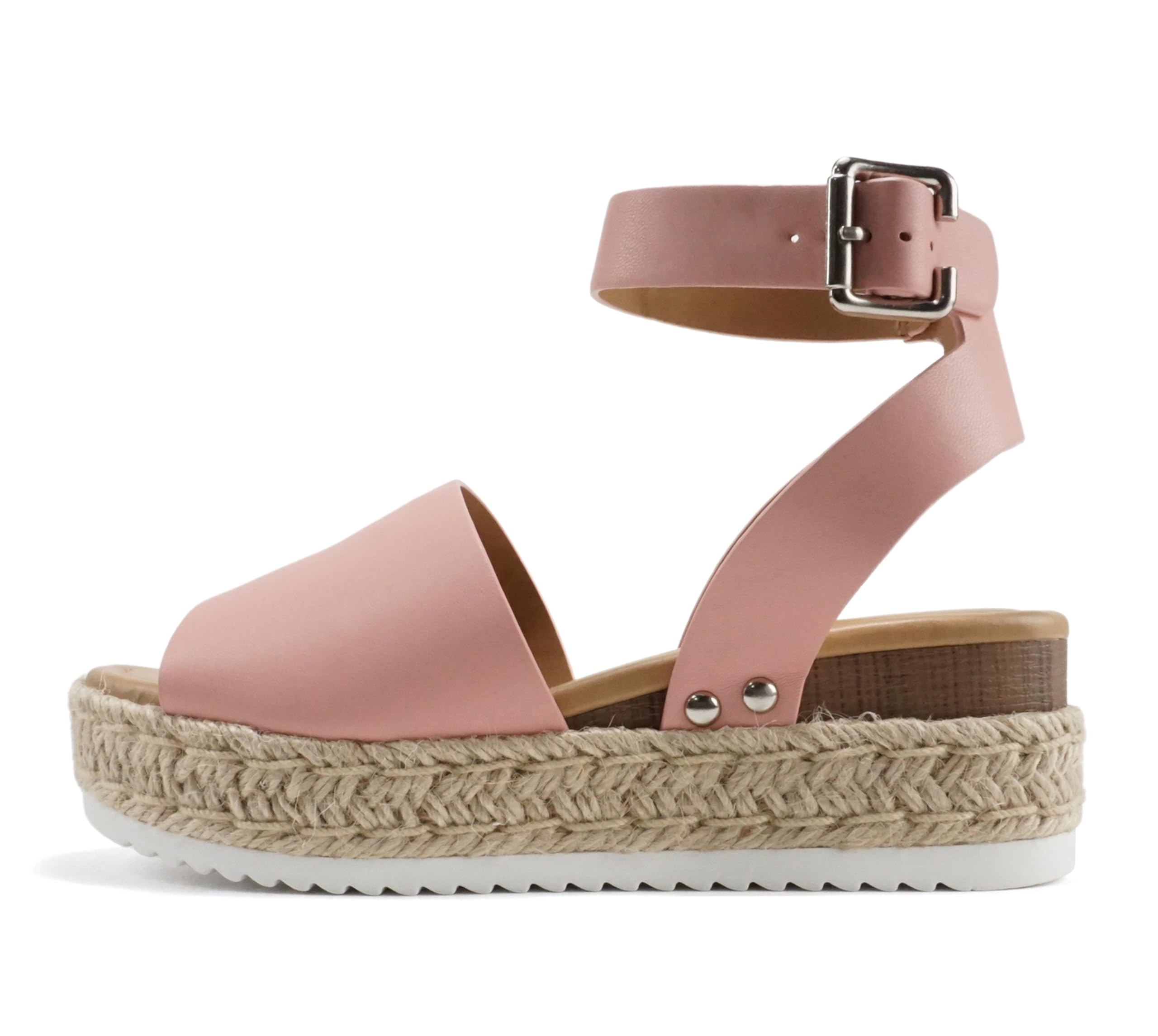 Soda Topic Open Toe Buckle Ankle Strap Espadrilles Flatform Wedge Casual Sandal