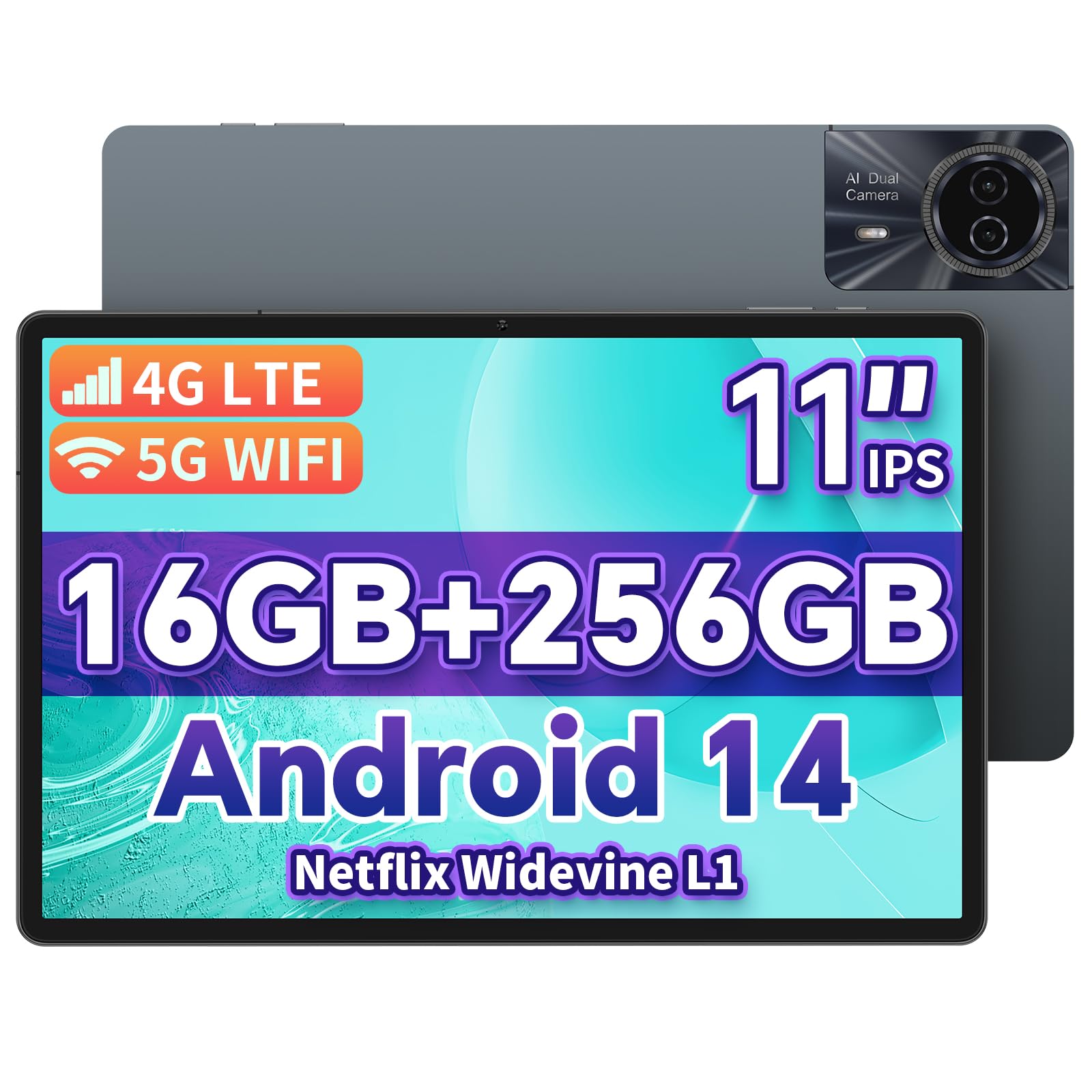 ODEA S11 Tablet Android 14, 11 Pollici Tablet Gaming, 16GB RAM+256GB ROM(TF 1TB), 4G LTE Dual SIM+5G WiFi, TDDI IPS Touchscreen, T606 Octa-Core, 8000mAh/13MP Camera/BT5/Widevine L1/GPS