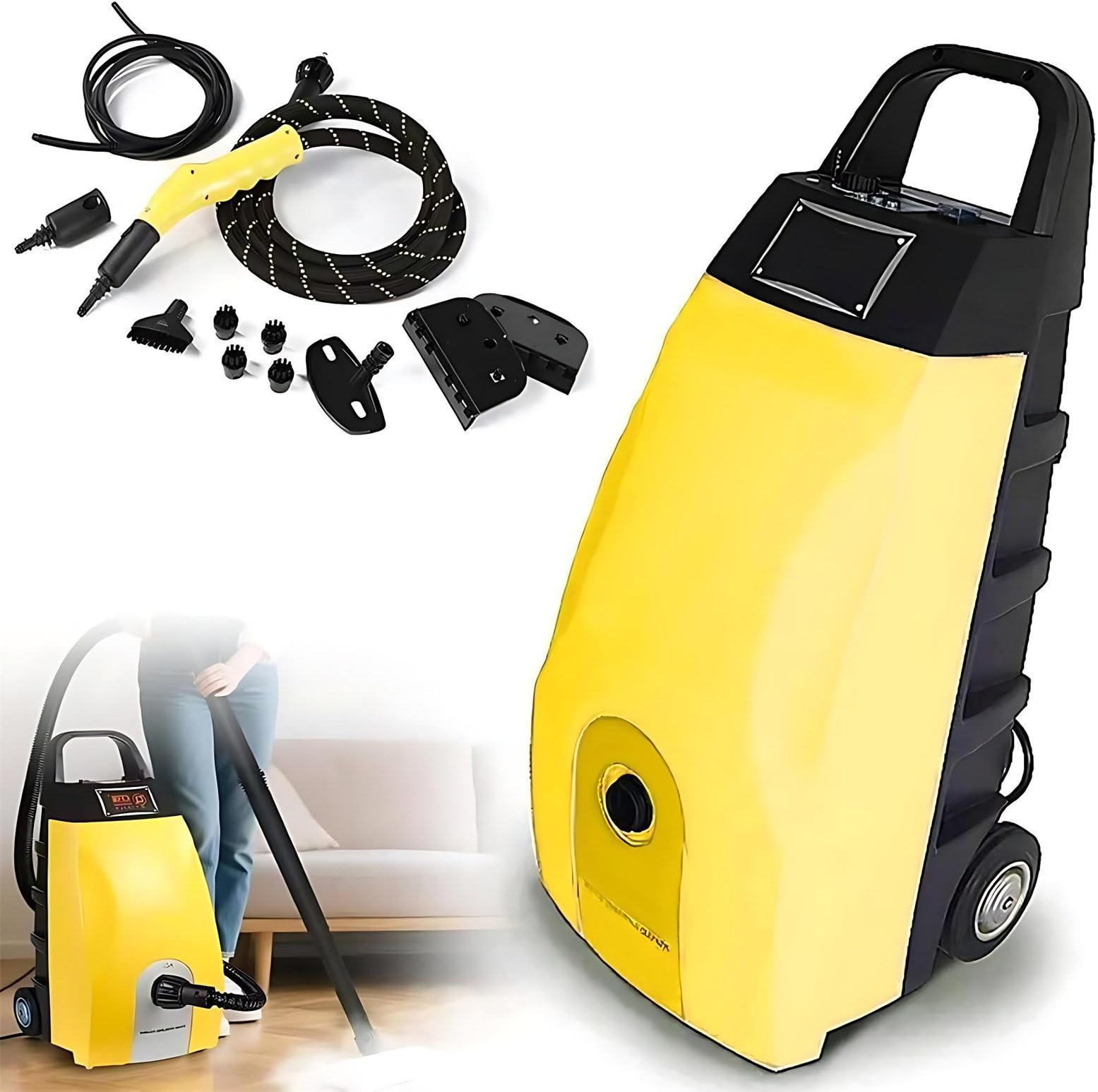 Hidrolimpiadora a Vapor De Alta Presión 2500W, Hidrolimpiadora Eléctrica con Accesorios, Vaporizador Portátil Multiusos 6 En 1 para Lechada, Suelos, Ventanas Y Coches