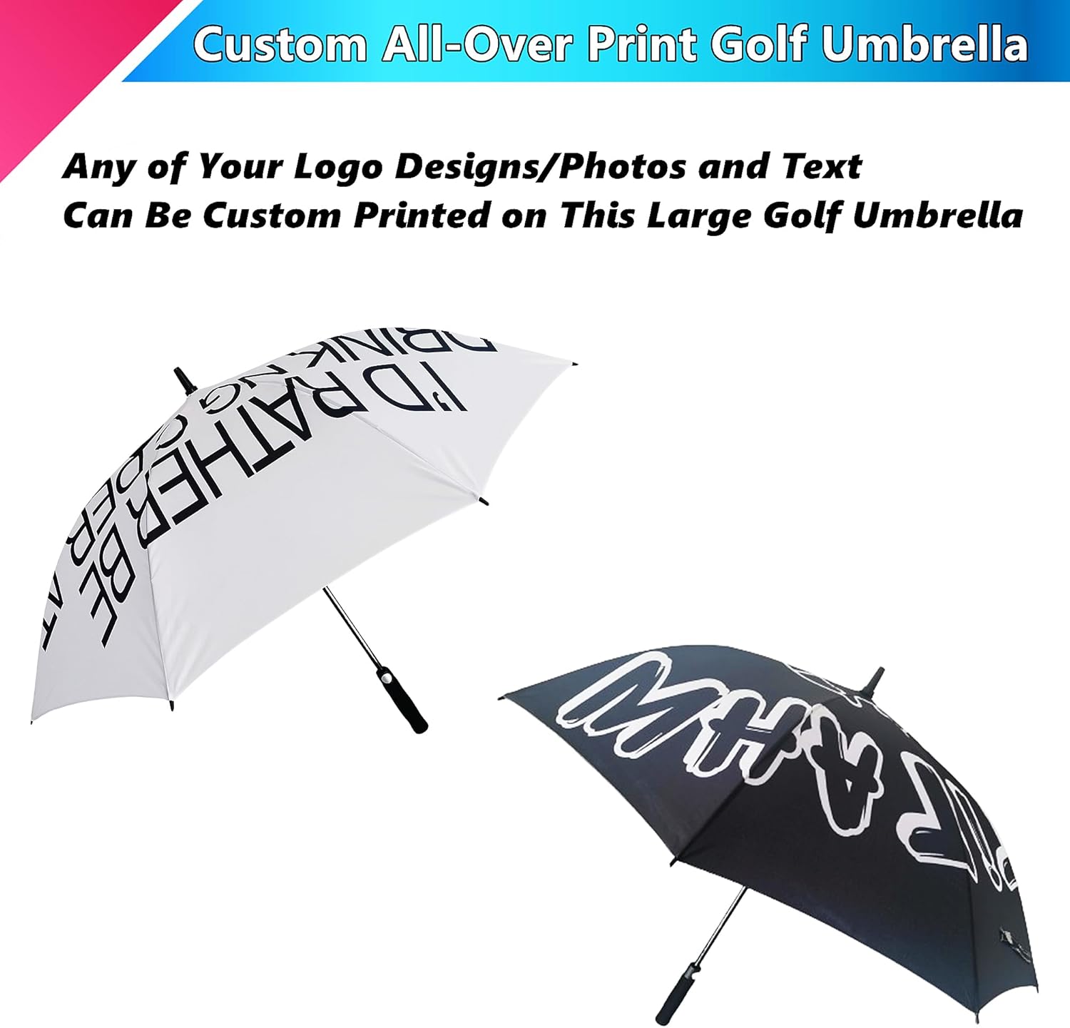 Custom Full Printing Umbrellas, Customized Logo Golf Umbrellas 55-Inch Windproof Auto Open Large Personalized Umbrella with Photo or Design for Gifts & Daily Use