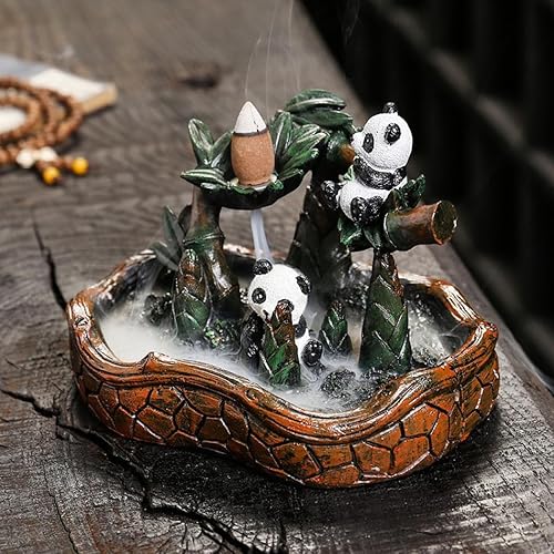 Miniatura 8 de YYW Panda - Quemador de incienso con reflujo en cascada, hecho a mano, de cerámica, con 20 conos de incienso y 30 varillas de incienso, decoración