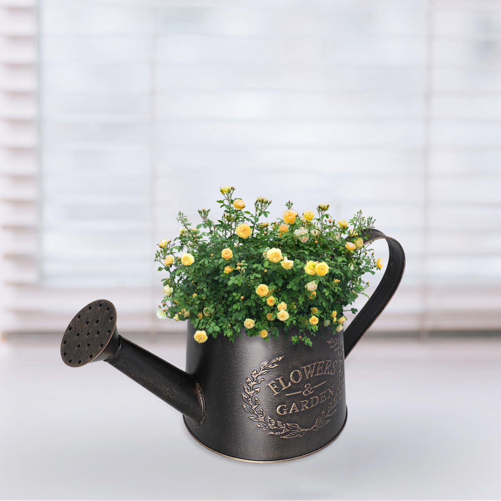 Milisten Arrosoir en métal avec bec verseur - Petit arrosoir galvanisé rustique avec poignée pour plantes d'intérieur ou d'extérieur - Noir