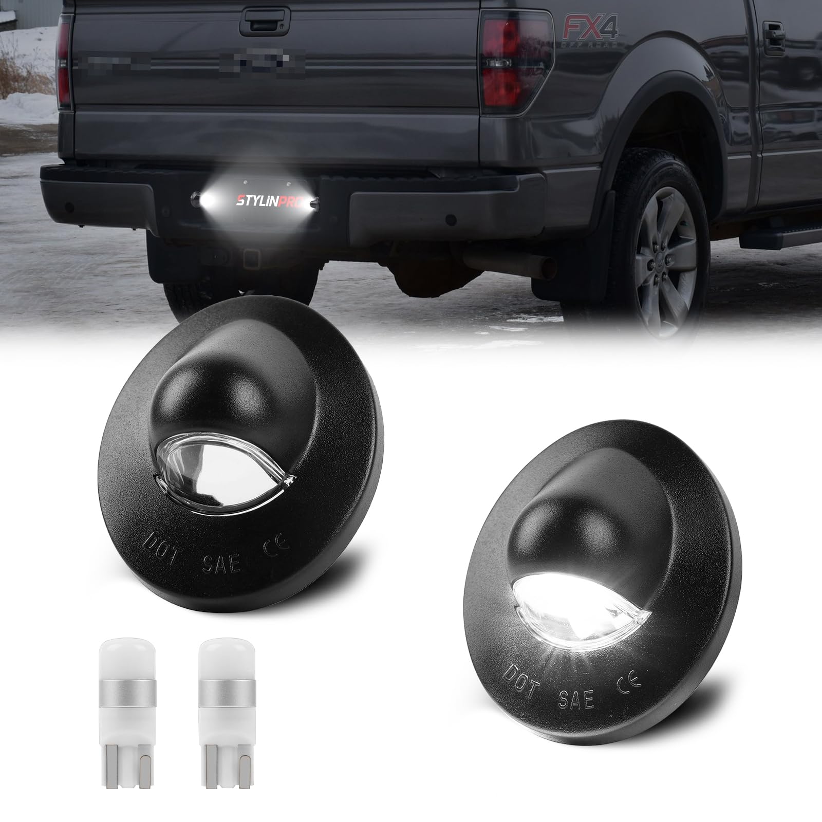 StylinPro LED License Plate Light Assembly Compatible with Ford F150 F250 F350 F450 F550 Super Duty Ranger Explorer Bronco Excursion Expedition, Rear
