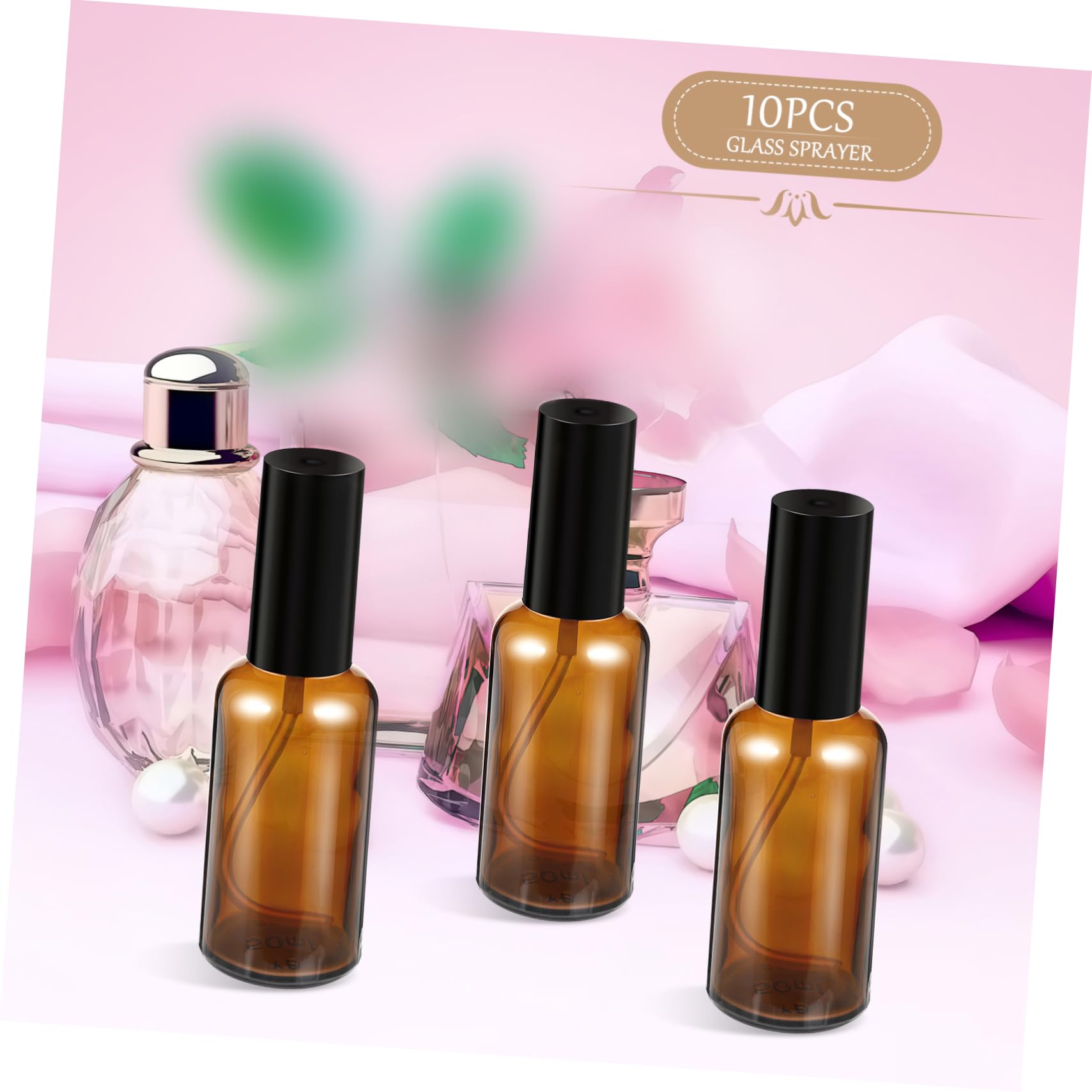 FRCOLOR Flaconi Spray in Vetro Marrone 50ml Ricaricabili Leggeri, Set 10 Pezzi Bottiglie Spray Vuote per Viaggi e Uso Esterno
