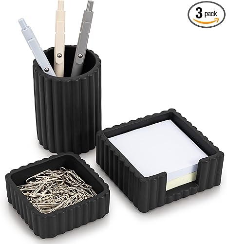 KIBAGA Modern Aesthetic Desk Accessories Set of 3 - Stylish Concrete Organizers for Pens & Office Supplies - A Cute and Functional Addition to Your Workspace Decor
