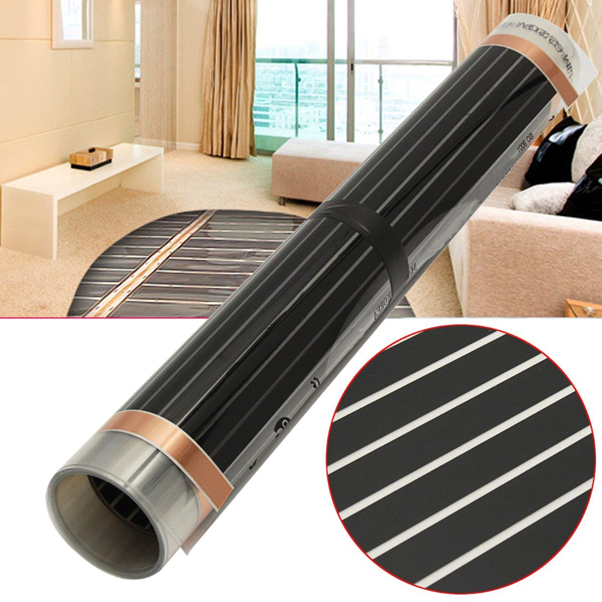 80Cm 2M / 3M / 4M 220V Infrarrojo Lejano Suelo Radiante Película De Vinilo Cristal Fibra De Carbono Suelo Radiante Película De Calentamiento - 2M