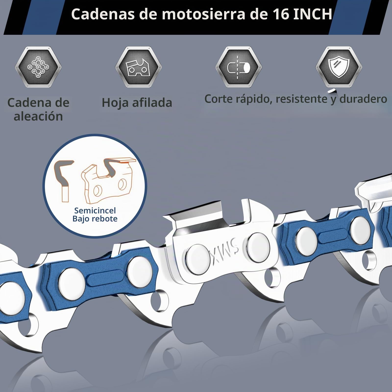 3 Cadena de Motosierra 16 Pulgadas(40cm), Motosierra Sierra Cadena 3/8" LP, 56 Eslabones, 1.1mm (0.043"), Cadena de Motosierra de Repuesto Cadena Motosierra para Bosch, Dolmar, Parkside