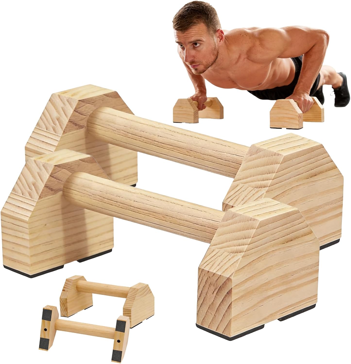 Parallettes Bars, Wood Push Up Bars Calisthenics Equipment with Non-Slip Base, Pushup Handles Fitness Blocks for Men and Women Strength Training, Support 600 lbs