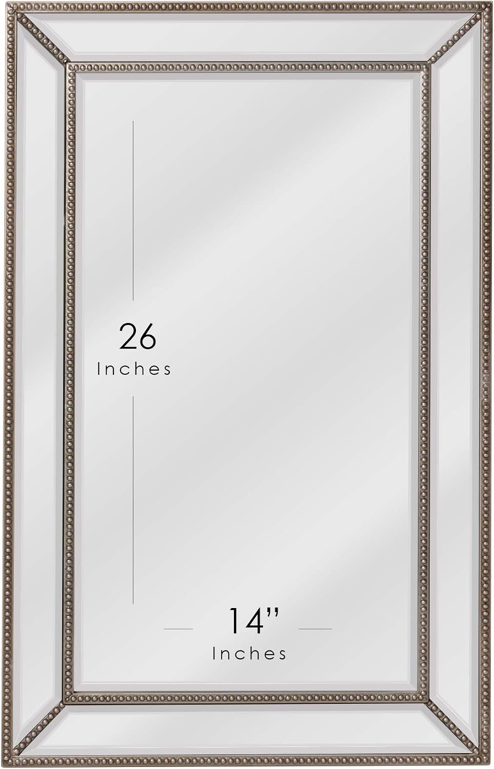 Head West Champagne Silver Metro Beaded Modern Classic Hand-Crafted Beveled- Edge Vanity Mirror Fits for Vertical & Horizontal Classic Placement with D-Ring Hanger on Each Side- 20" x 32"