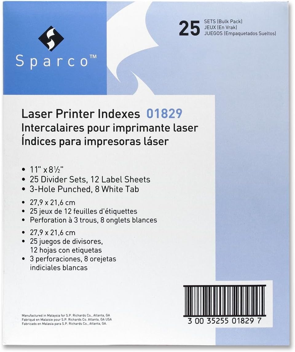 SPR01829 Sparco Laser Printer Indexing System Dividers