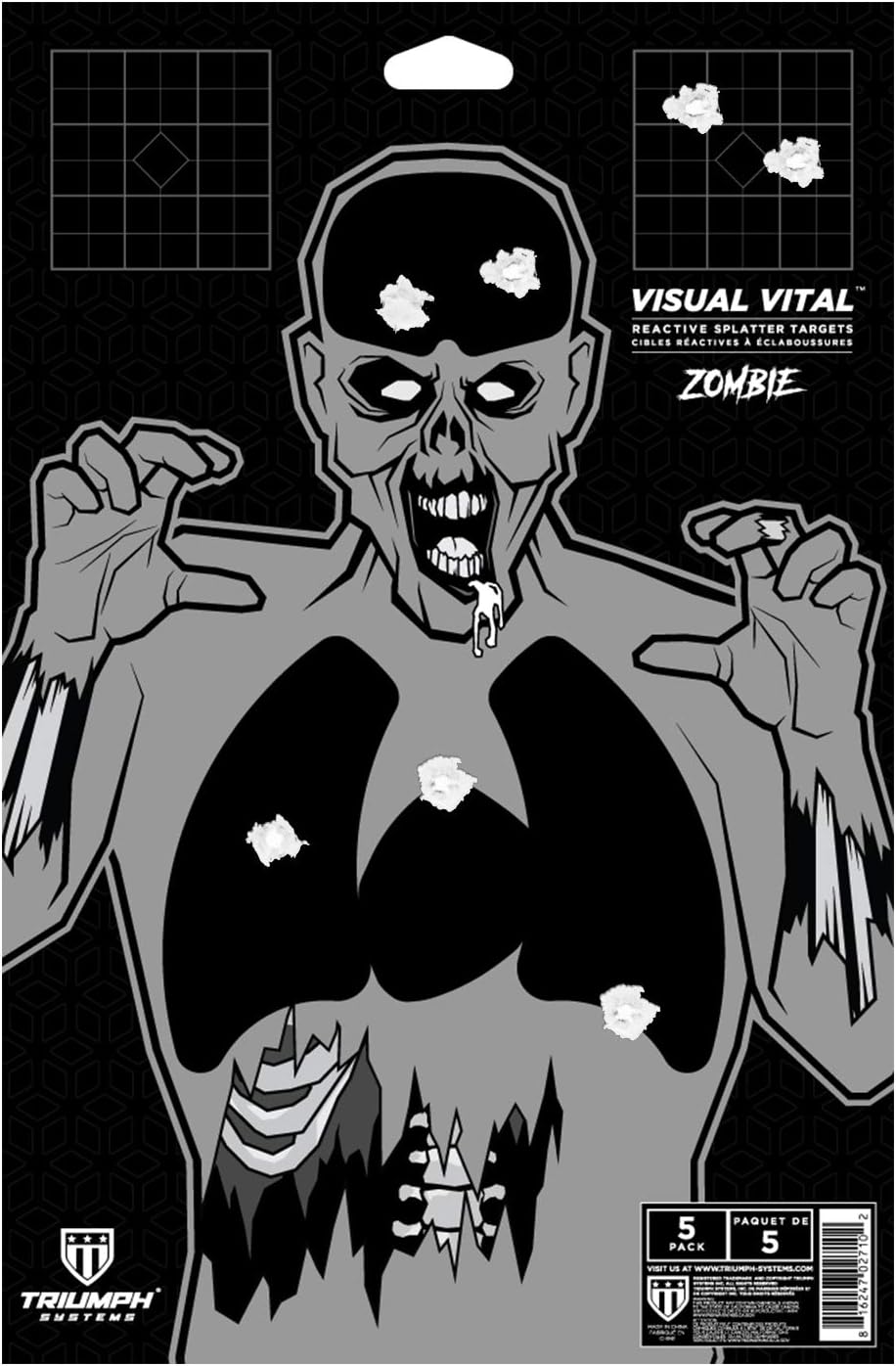 Triumph Systems Visual Vital Splatter Target | 14.5" x 9.5" | Black Paper Reactive Firearm Shooting Target