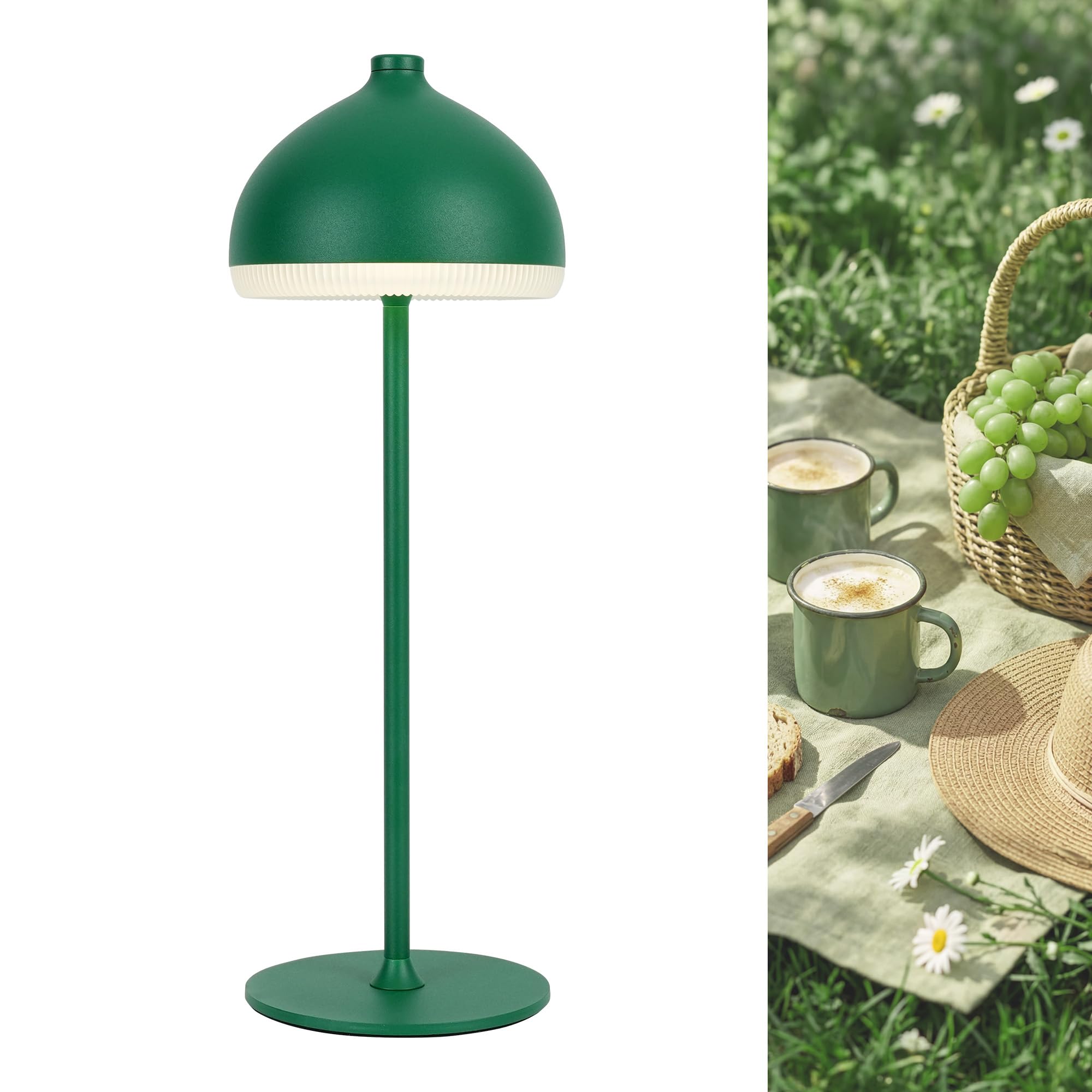 LuminexDesigns Cordless Table Lamp—5200 mAh Rechargeable LED Bedside & Bathroom Lamp with 3 Light Colours,Dimmable Touch Control,Portable Lamp for Office,Living Room & Outdoor,Olive Green