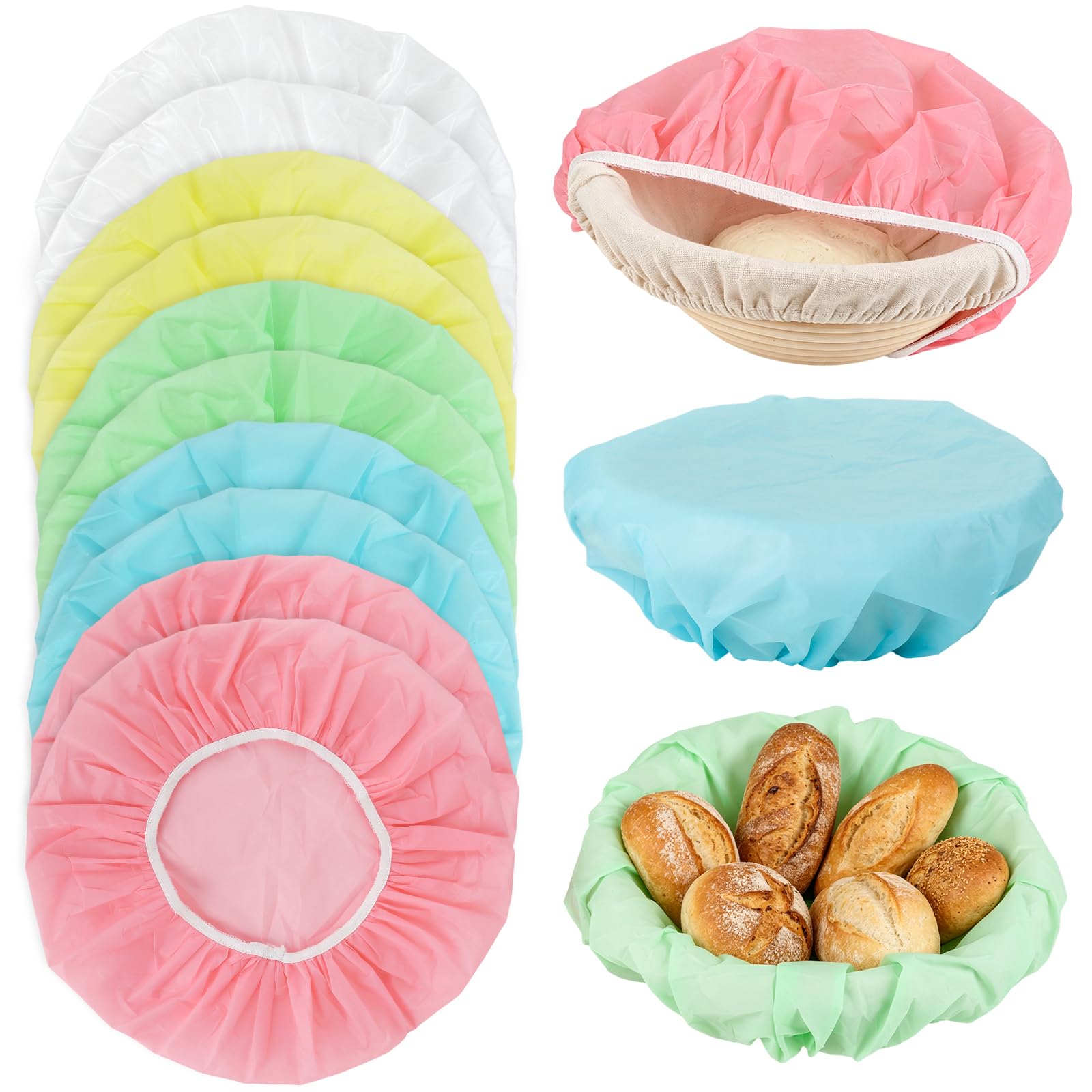 10Pcs Reusable Elastic Bowl Covers for Bread Proofing, Multicolor Plastic Food Covers, Waterproof Sourdough Bread Baking Accessories for Dough Rising and Fruit Fresh Keeping