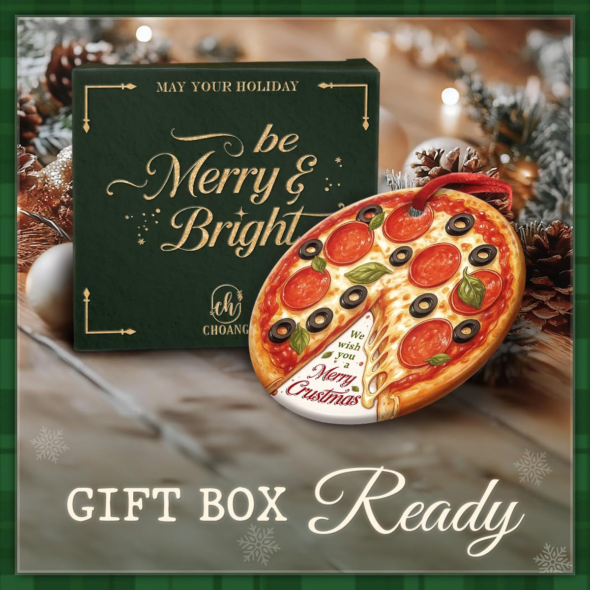 Funny Pizza Christmas Ornament 2025 - Merry Crustmas Pepperoni Pizza Ceramic Ornaments for Home Décor - Cute Food Lover Gifts for Kids, Men and Women - Holiday Kitchen or Pizzeria Decor - Image 5