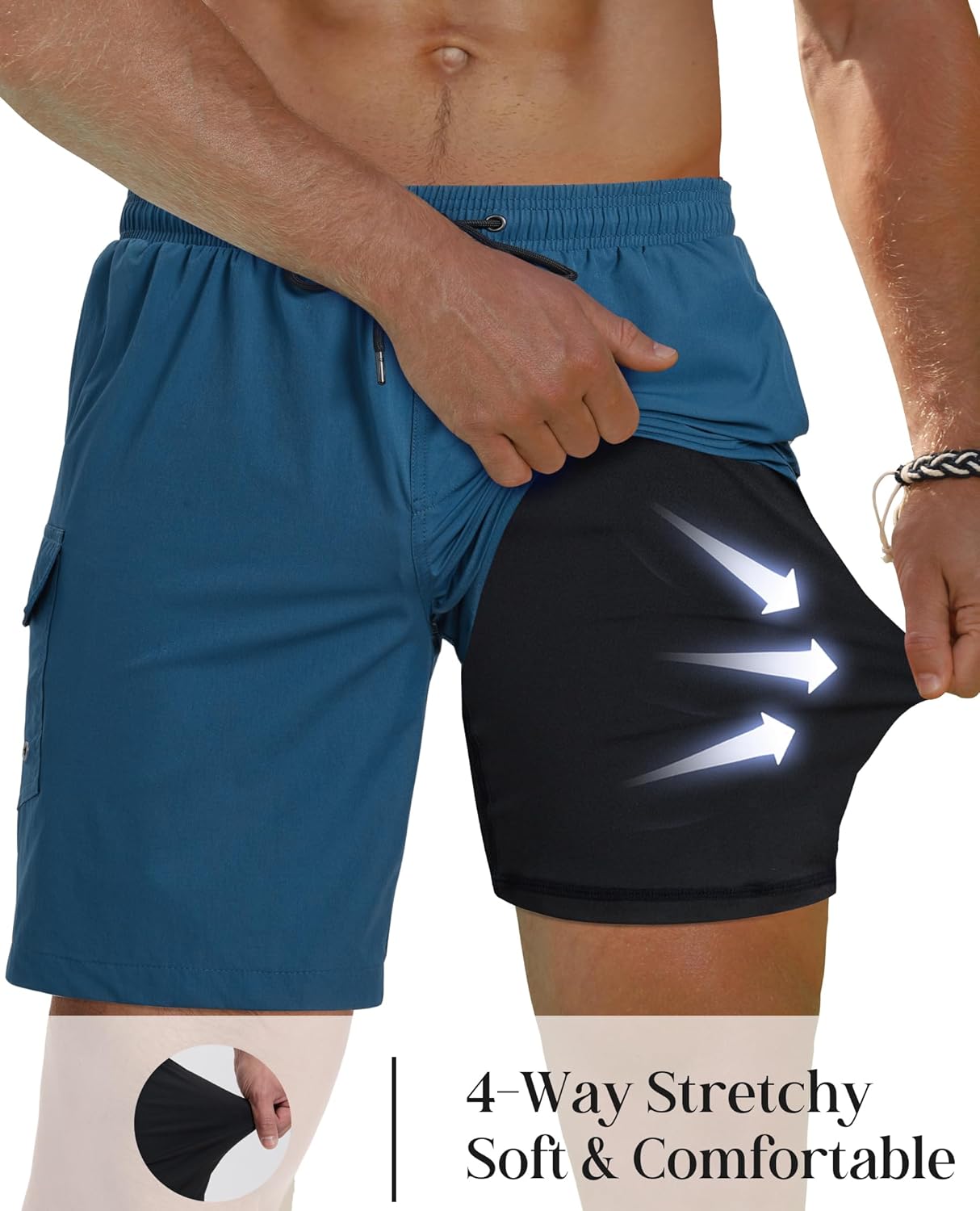 Gleeease 9inch Mens Swim Trunks with Compression Liner Pockets Drawstring Quick Dry Stretch Lined Funny Beach Swimming Surf