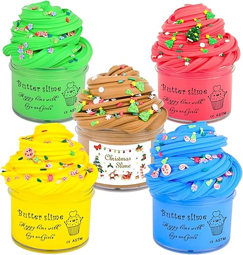 Paquete de 5 kits de slime de mantequilla, juguetes lindos y calcomanías, súper suave y antiadherente, juguete de recuerdo de fiesta para niñas y