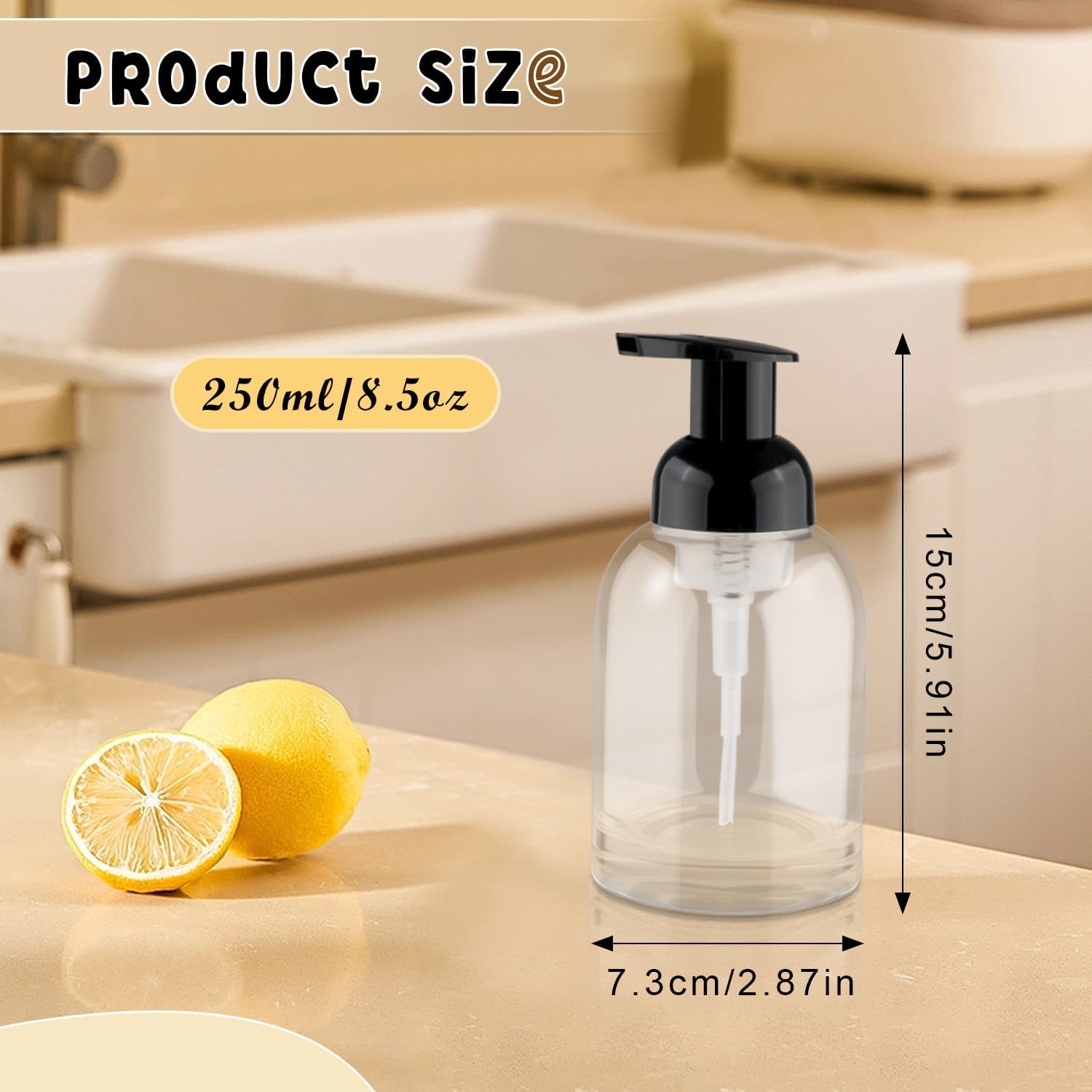 3 Pcs Foaming Soap Dispenser Clear Glass Foam Pump Bottle Refillable Liquid Soap Container Jar for Shampoo Body Hand Wash Home Kitchen - 250ml/8.5oz