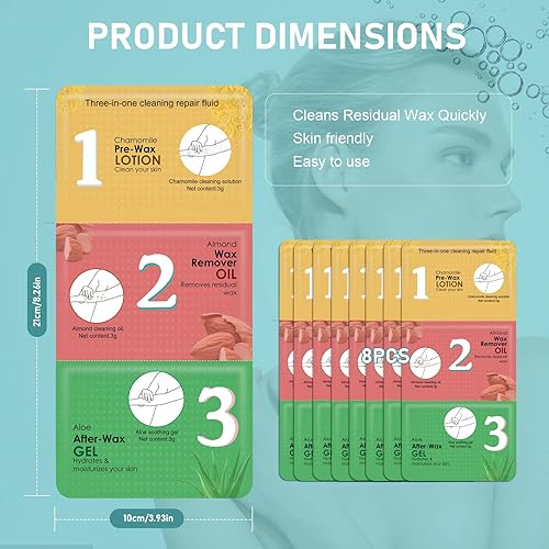 Miniatura 7 de Seopri Kit de cuidado de la piel antes y después de encerar, limpiador de cera de manzanilla, aceite removedor de cera de almendras, gel de cera de