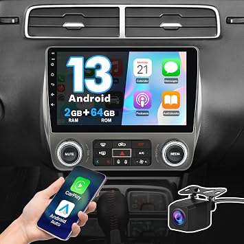 Car Radio for Chevrolet Chevy Camaro 2010-2015, 9" Touch Screen Android 13 Stereo Support WiFi Bluetooth GPS BT DSP SWC Wireless CarPlay Android Auto Reverse with HD Camera 2GB+64GB