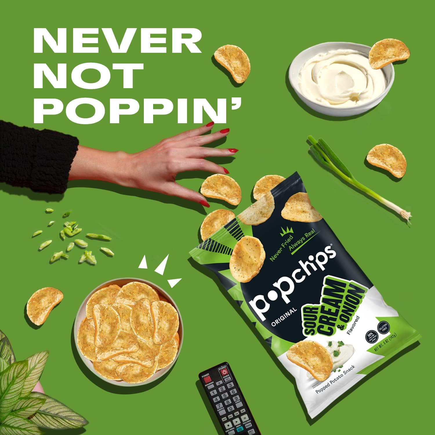 Popchips Potato Chips Sour Cream & Onion 5 oz Bags (Pack of 12)