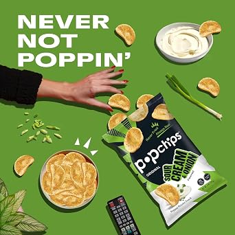 Popchips Potato Chips Sour Cream & Onion 5 oz Bags (Pack of 12)