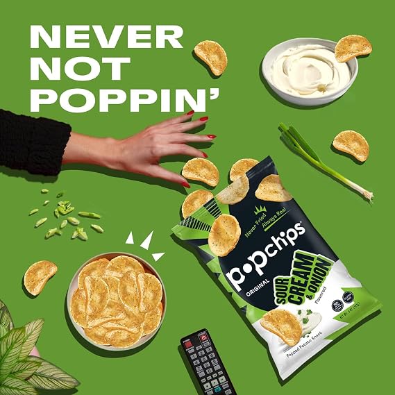 Popchips Potato Chips Sour Cream & Onion 5 oz Bags (Pack of 12)