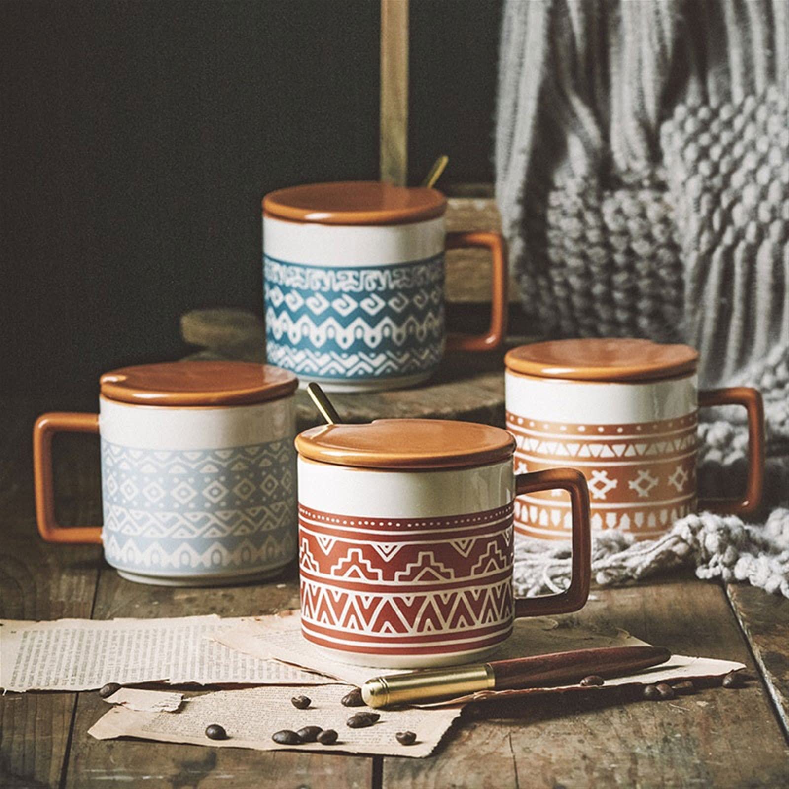 Keramik-Kaffeetasse 450 ml Frühstücks-Haferflocken-Tasse, Trinkbecher mit großem Fassungsvermögen, Antik-Matt-Becher, Keramik-Tasse (rot)