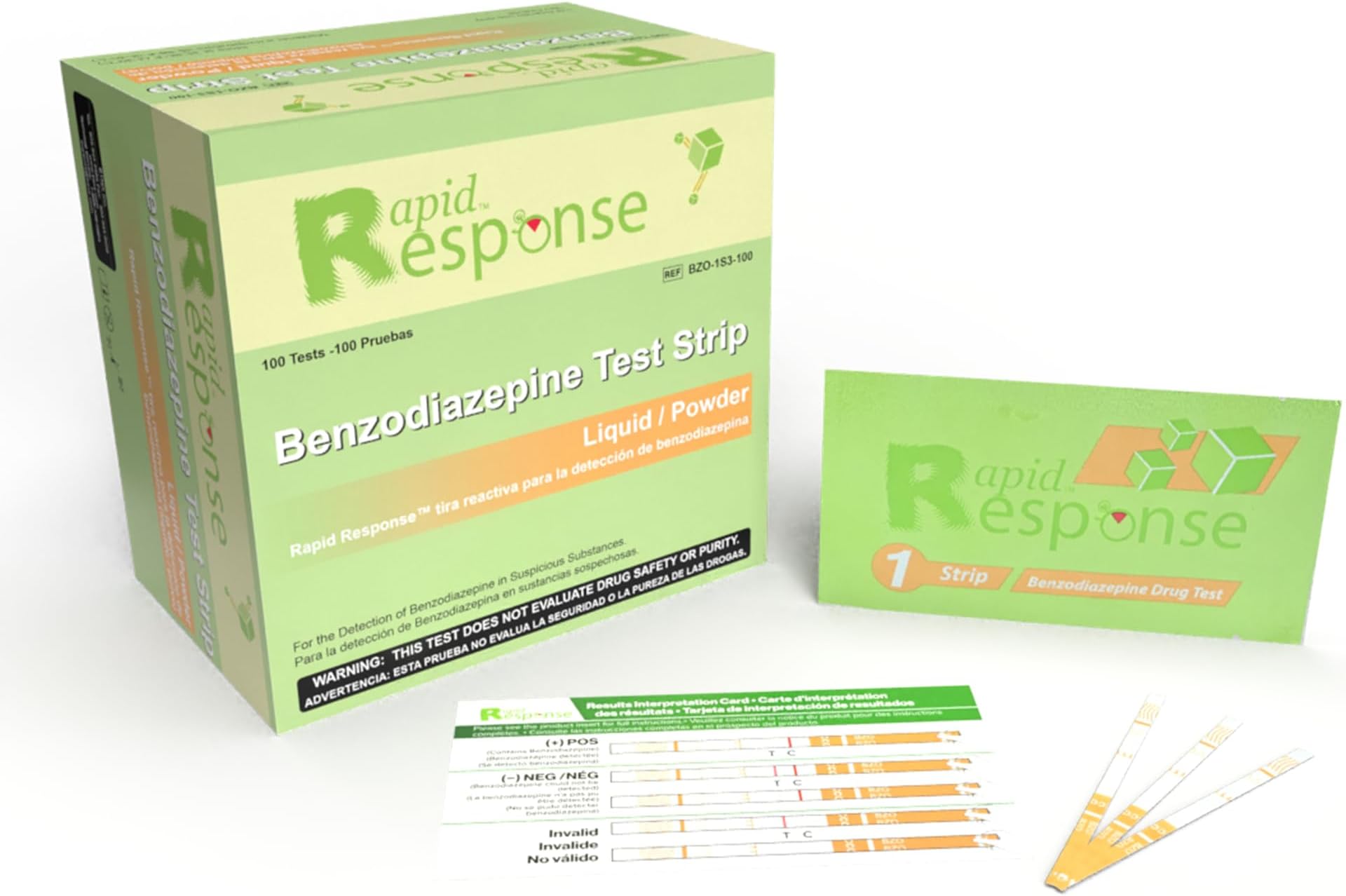 BTNX Inc Rapid Response™ Benzodiazepines Drug Test Strips - 100 Pack - For Liquid and Powder Substances, Quick Results in Minutes, Over 98% Accurate, Easy To Use, High Sensitivity