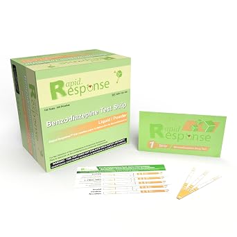 BTNX Inc Rapid ResponseTM Benzodiazepines Drug Test Strips - 100 Pack - For Liquid and Powder Substances, Quick Results in Minutes, Over 98% Accurate, Easy To Use, High Sensitivity