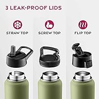 Vista 4 de Botellas de agua de acero inoxidable con triple aislamiento con pajilla, botellas de agua reutilizables aisladas de 25 onzas con 3 tapas, botella