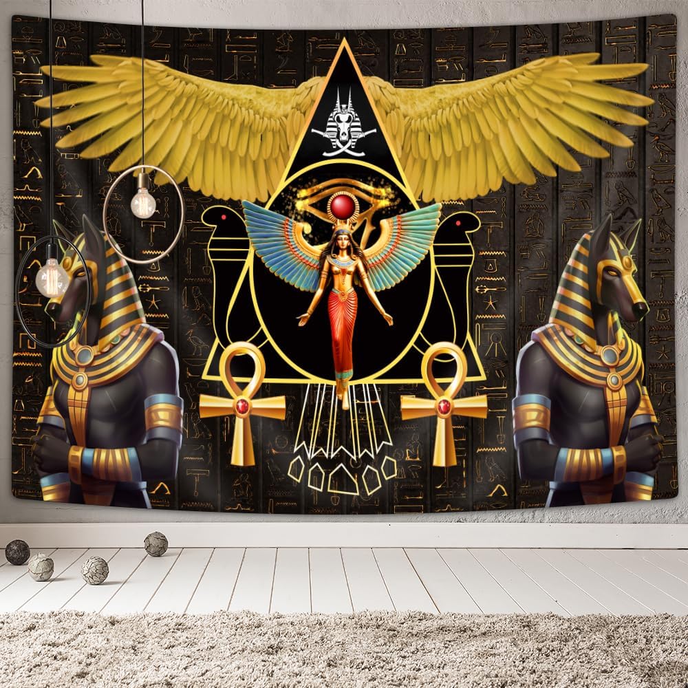 Ancient Egyptian Tapestry, Egypt Pyramids History Black and Gold Tapestry Wall Hanging for Bedroom, Vintage Tapestries Poster Blanket College Dorm Home Decor (60X40)
