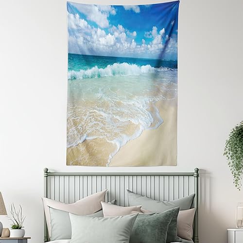 Miniatura 5 de Lunarable Tapiz de olas tamaño individual, diseño de olas espumosas de playa en la orilla del mar vacío, temática de vacaciones Serene Coastal,