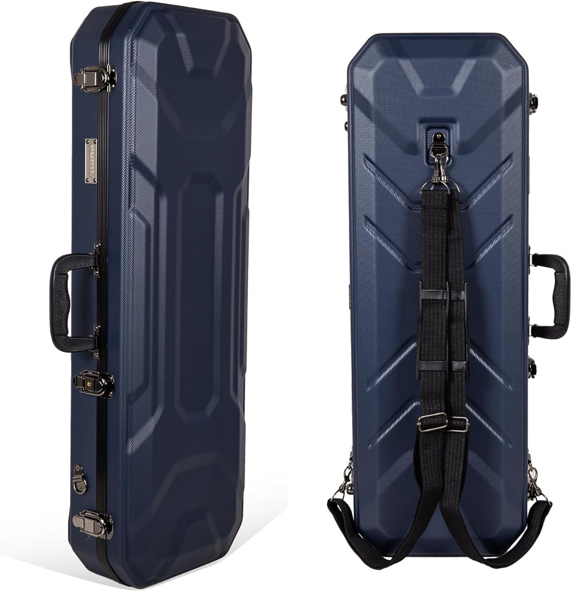 Crossrock ABS Oblong Violin Case for 4/4 Size | Matte Black Scratch-Resistant Shell, Burgundy Velvet Interior, Backpack Straps – Lightweight Hard Case for Daily Use - Blue(CRA860VFBL)