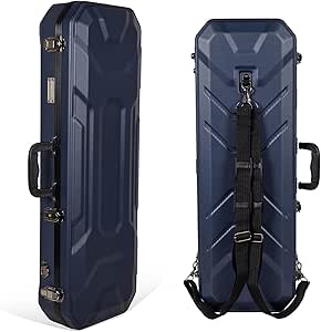 Crossrock ABS Oblong Violin Case for 4/4 Size | Matte Black Scratch-Resistant Shell, Burgundy Velvet Interior, Backpack Straps – Lightweight Hard Case for Daily Use - Blue(CRA860VFBL)
