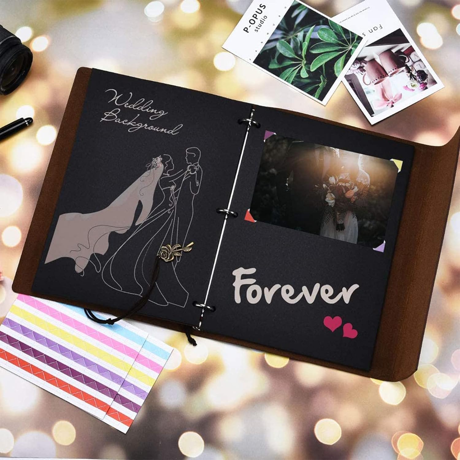 Scrapbook Photo Album, AIOR Leather Scrapbook 11x8.3Inch 60 Black Pages DIY Memory Book Vintage Scrap Book, Gifts for Wedding Anniversary Valentines Birthday Couple Lover Friend, Kiss - Image 4