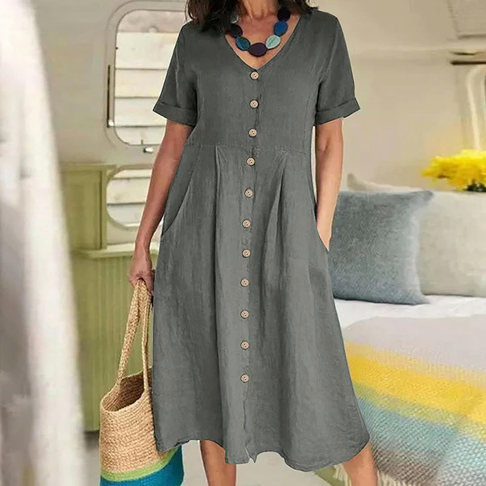 Gonna Donna Donne Asseggio Chiuso Chiuso Colore Solid Solida Neck Singola Singola Singola Singola con Gonna Pacchiale Elegente Asseggio Comfotto Vestito
