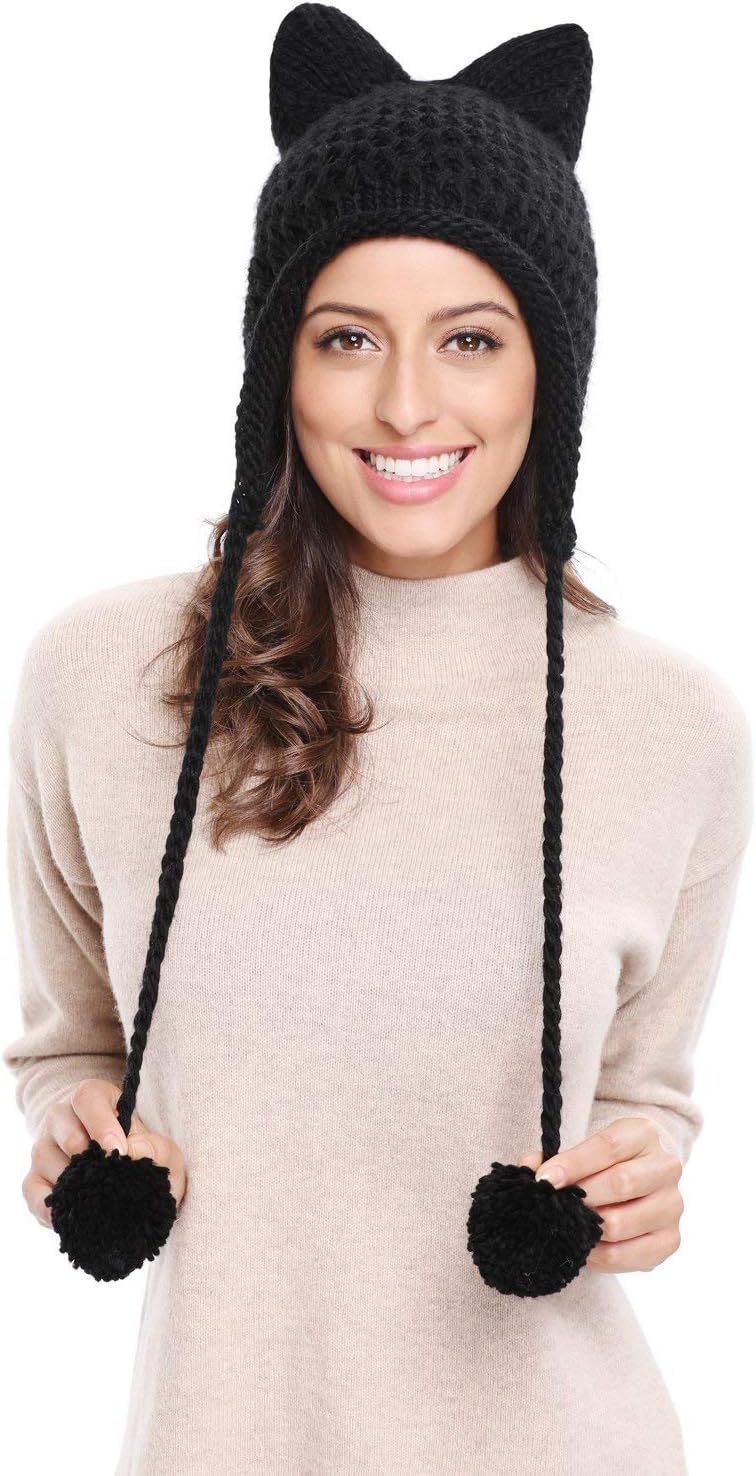 Bellady Winter Cute Cat Ears Knit Hat Ear Flap Crochet Beanie Hat