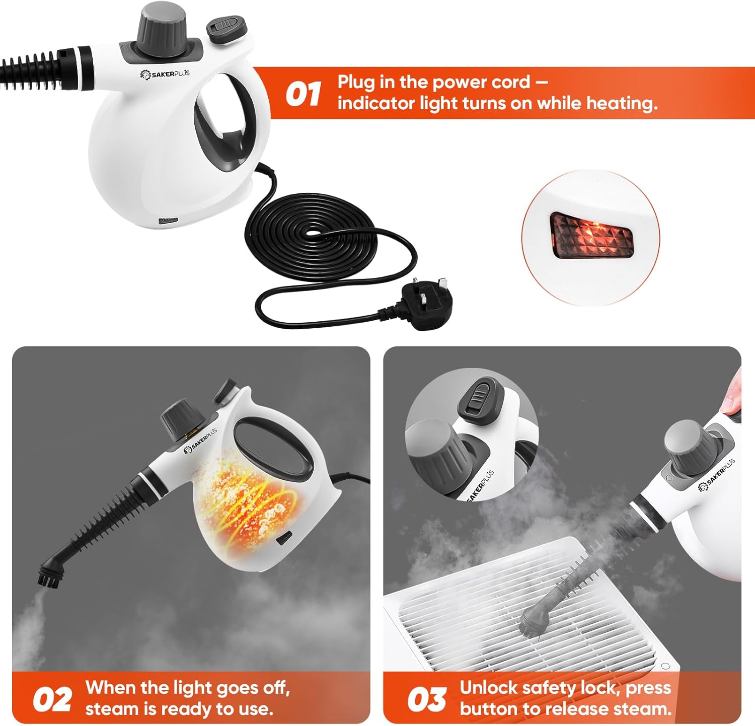 Steam Disinfection Cleaner, Handheld Pressurized Steamer with 9-Piece Accessories for Multi-Surface Cleaning, Natural Sanitization for Kitchen, Floor (1 x Steam Cleaner Kit) - Image 6