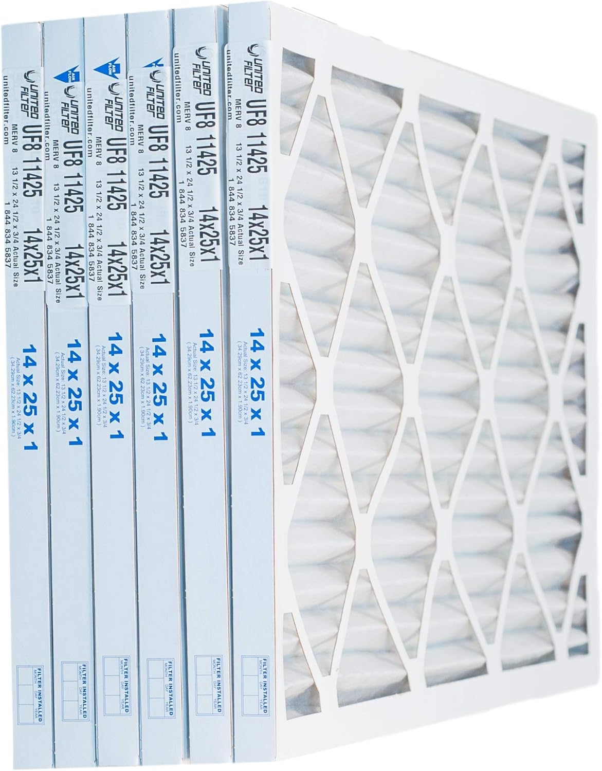 United Filter 14x25x1 MERV 8 Furnace Air Filters (Case of 6) HVAC