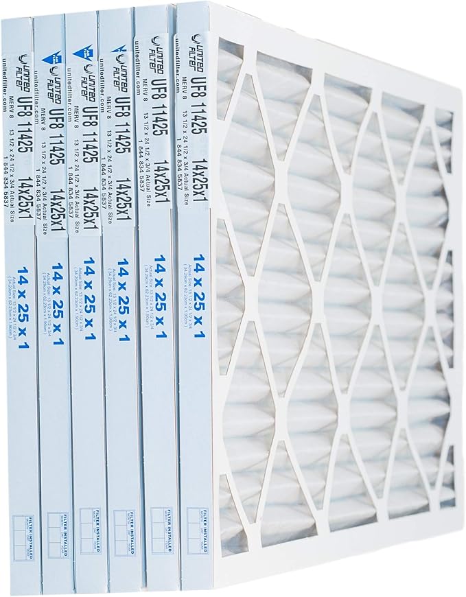 United Filter 14x25x1 MERV 8 Furnace Air Filters (Case of 6) HVAC